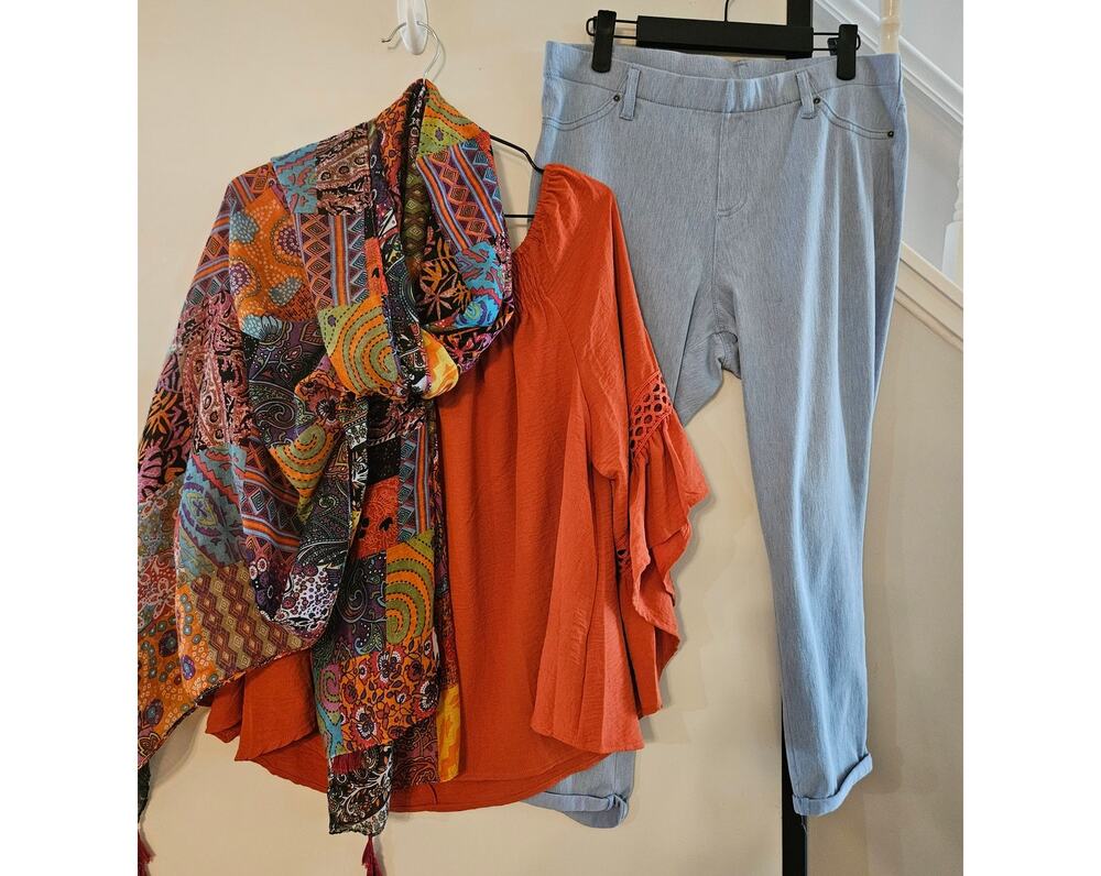 Colorful 3pc Boho Outfit Orange Blue Unique Spectrum & Tru Time Large 12-14 J82